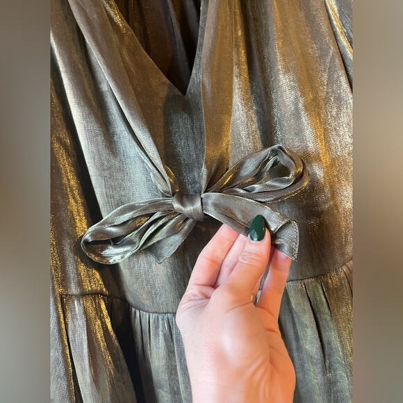 SOLD Gigio Shimmering Metallic Gold Green Mini Dress Brunch Event Party - Picture 3 of 10